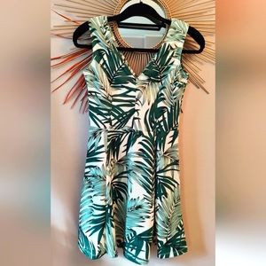Fit and flare palm print dress, small